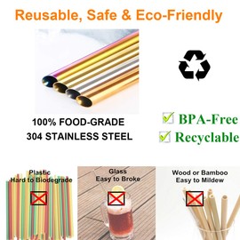 Metal Boba Straws Reusable Smoothies Straws 10" Stainless Steel Straw Angled Tips 0.5" 1/2 In Wide Straw for Jumbo Bubble Tea Milkshakes Milk Tea Tapioca Pearl With Silicone Tips Carry Bag Brush 2 Pcs