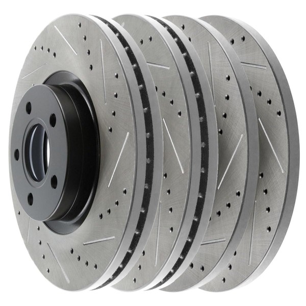 AutoShack Black Hat Drilled and Slotted Brake Rotors Front and