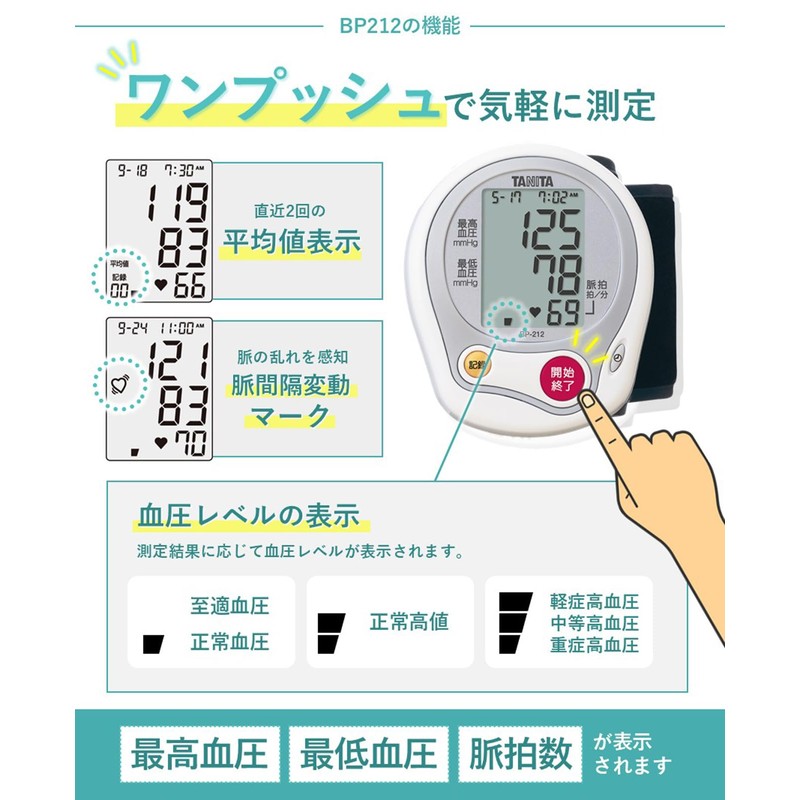 Tanita BP-212-WH Wrist Blood Pressure Monitor, White