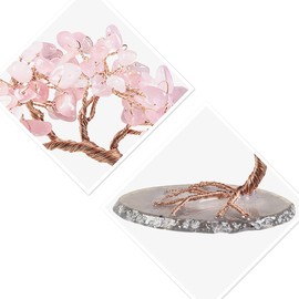 Nupuyai Rose Quartz Crystal Tree Feng Shui Gemstone Tree of Life, Lucky Tree, Money Tree, Gift, Wedding, Decoration