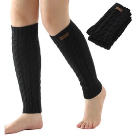 Brook + Bay Leg Warmers for Women - Cable Knitted Ankle Warmers - Winter Boot Cuffs - Warm Calf Leg Warmers OSFM - Black