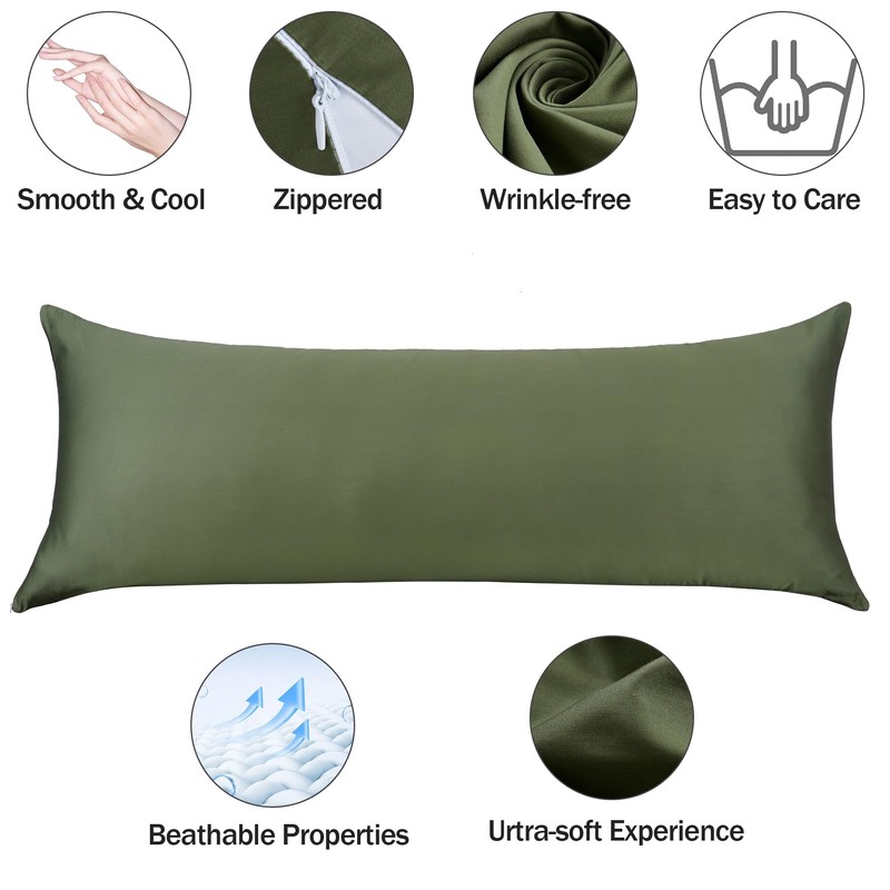 100% Cotton Body Pillow Case Cover with Zipper, Wrinkle-Free, Super