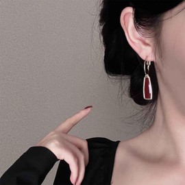 Aneneiceera Vintage Enamel Burgundy Dangle Earrings Oval Enamel Red Drop Earrings Irregular Burgundy Earrings Geometric Acrylic Red Trapezoid Earrings Jewelry for Women