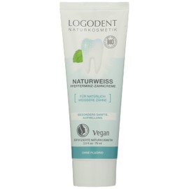 LOGODENT Naturkosmetik NATURWEIß Pfefferminz Zahncreme, Sanfte Aufhellung der Zähne, Schutz des Zahnschmelzes, Natürliches Weiß, Vegan, 75ml