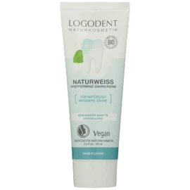 LOGODENT Naturkosmetik NATURWEIß Pfefferminz Zahncreme, Sanfte Aufhellung der Zähne, Schutz des Zahnschmelzes, Natürliches Weiß, Vegan, 75ml