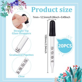 AHANDMAKER 20PCS Dropper Pipettes 1ML Straight Tip Glass Droppers with Graduated Dropper for Essential Oils, Home Use, Science Class, Lab Experiments, DIY Art