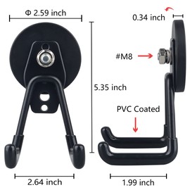 MUTUACTOR Heavy Duty Hooks Magnetic Coated Garage Hooks with Rare Earth for Hanging Cruises in Classroom Kitchen Compartments Metal Doors (D66mm, 2 Hooks, Black)