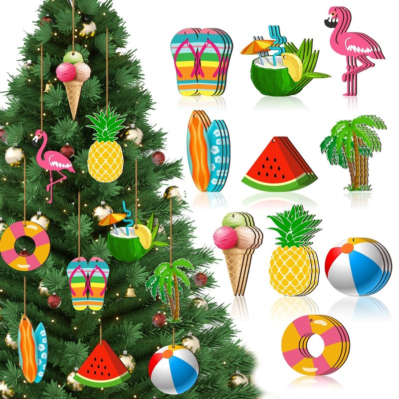 LQTSLFM Summer Wooden Pendants, Pack of 20, Decorative Hawaii Pendants,