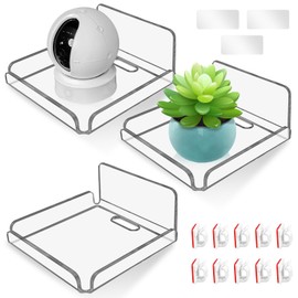 GZkushi 3 Stück Wandregal Ohne Bohren, Acryl Deko Regal Wand mit 10 Kabelclips für Badezimmer, Wohnzimmer, Schlafzimmer, Küche und Büro, 10.2 × 10.2 × 4.5cm