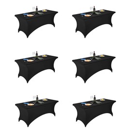 FORLIFE 6Pack Spandex Table Covers 6ft，Fitted Tablecloth for 6ft Rectangular Tables, Stretch Patio Table Covers, Universal Spandex Table Cover for Wedding, Banquet, Party - Black
