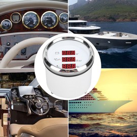 Digital Water Temp Gauge, 3 in 1 Oil Pressure Gauge, Voltage Pressure Meter for Car Motorcycles,LED Display DC - 32V 2 52mm Fuel Level Gauge for RV Yacht Boat Ship AUT (White
