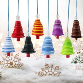Soulchen 8 Pcs Colorful Button Christmas Tree Ornaments Kits Hanging Stacked Button Christmas Ornaments Homemade Sewing Hanging Decorations for Holiday Party Xmas Tree Home Decoration
