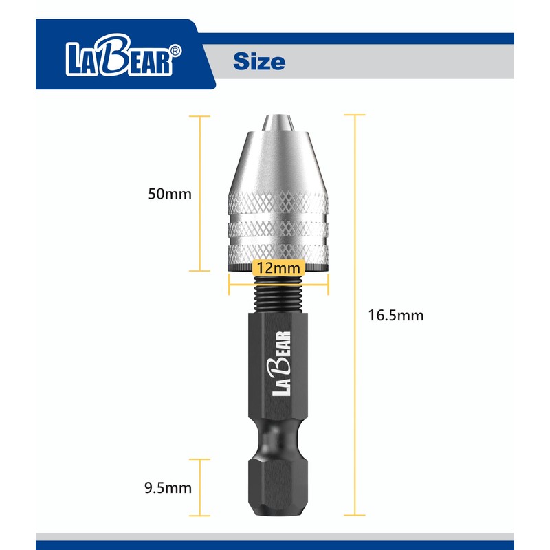 LABEAR - Drill Chuck Keyless Mini Adapter ¼ Inch Hex