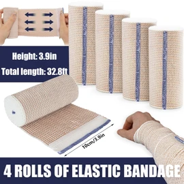 Cotton Elastic Bandage, 4 Rolls 4in x 15ft Elastic Compression Wraps with Velcro Closure, Elastic Sport Support Bandage for Wrists, Legs, Knees, Ankles, Elbows, Shoulders