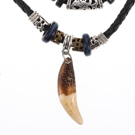 BESPORTBLE Tribal Shark Tooth Necklace for Men & Women - Handmade Ethnic Jewellery with Leather Cord & Beads | Unisex Design for Everyday & Beach (Colour Varies) Necklace Men's Chain, Resin, PU, metal