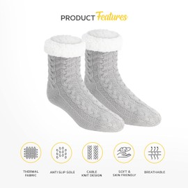 Polar Ladies Slipper Socks - Soft Fleece Lined Socks with Sole Grips - Gift Wrapping - Cosy Gift for Her - Insulated Warm Fluffy Bed Socks with Sherpa Lining - Thick, gray, M