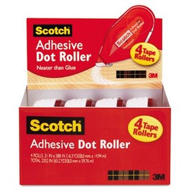 Scotch Adhesive Dot Roller Value Pack, 0.3 in x 49 ft, 4/PK