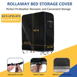 Folding Bed Storage Cover - Waterproof, Dustproof Universal Rollaway Protector - Fits 31 Inch Single Folding Bed (31.5"L 14"W 44"H) - Black