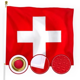 XIFAN Premium Switzerland Swiss Flag 3x3 Outdoor, Double Sided Embroidered Cross, Heavy Duty 210D Nylon Swiss National Country Flags, Longest Lasting with 4 Stitch Hemming/Brass Grommets