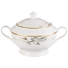 Lorenzo Import La Luna Collection Bone China Souptureen with Lid, Rosalia Pattern by Lorren Home Trends, Gold