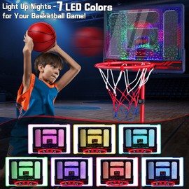 Basketball Hoop for Kids 3 4 5 6 7 8 Years Old, Electronic Basketball Goal with Adjustable Stand, 7 LED Lights & Scoreboard, Indoor Outdoor Sports Toy, Birthday for Kids Boys Ages 3-12