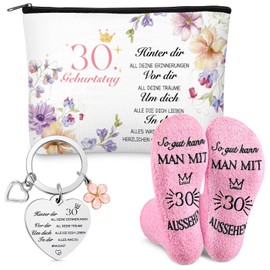 Weewooday Birthday Gift for Women Including Cosmetic Bag for Women Socks and Keyring Gift Ideas for Women Wife Mother Grandma Daughter Sister Girlfriend Teenager, As shown in the picture, 30 Years