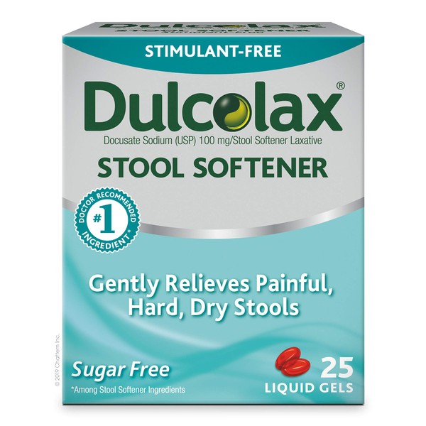 Dulcolax Stool Softener Laxative Liquid Gel Capsules (25ct) for Gentle Relief, Docusate Sodium 100mg