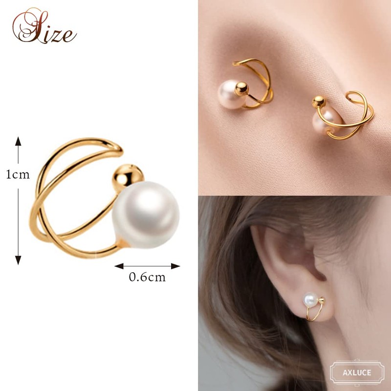 AXLUCE Earrings, Women's, 925 Silver, Ear Cuff, Hypoallergenic, Pearl, Silver