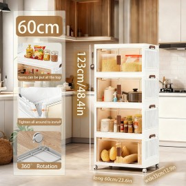 Large-capacity Storage Cabinet Transparent Door Plastic Storage Cabinet Storage Container Kitchen Folding Cabinetcolor: White - 4 layers, size: 23.6 inch
