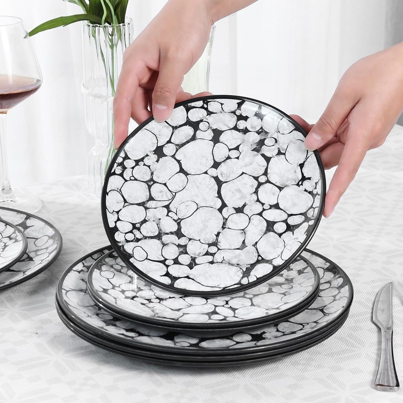 Lechoo Melamine Dinnerware Sets 12pcs Rustic Farmhouse Dinner Dishes Set