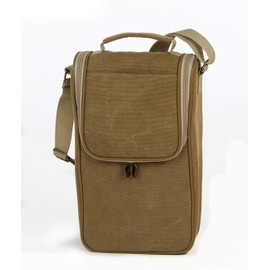 Premium Cotton Canvas Thermal Foil Insulated Double Bottle Carrier Wine Bag for 2 by Picnic Plus, 8"w x 4"d x 14"h (Tan)