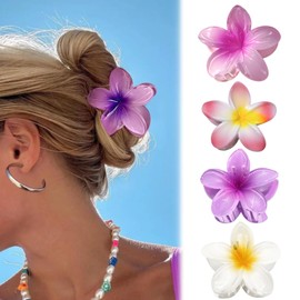 Haarklammer Blume 4 Stück, Blumen Haarspangen für Damen, Bunte Hawaii-Blumen-Haarspange, Sommer Haarkrallen Haarschmuck Rutschfeste Hair Claw Clips für Frauen Mädchen Haarstyling Zubehör
