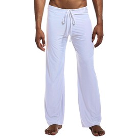 HamLen Men's Cool Ice Silk Yoga Pants Lounge Sleepwear Elastic Drawstring Sleep Bottom (White,Small)