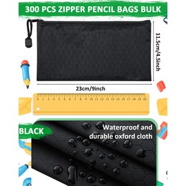 Aliceset 300 Pcs Pencil Pouches Bulk Black A6 Size Small Zipper Pencil Bags Football Pattern Waterproof Bulk Pen Pouches Stationery Storage Bags for Back to College Office Supplies