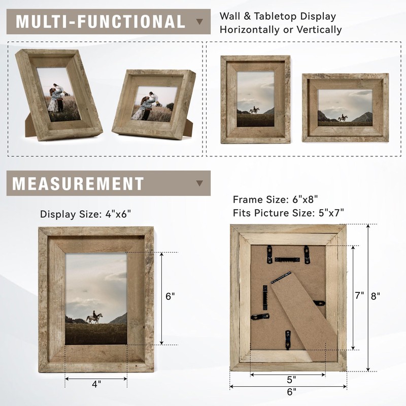Rustic 5x7 Picture Frames, Reclaimed Barnwood Photo Frames with HD