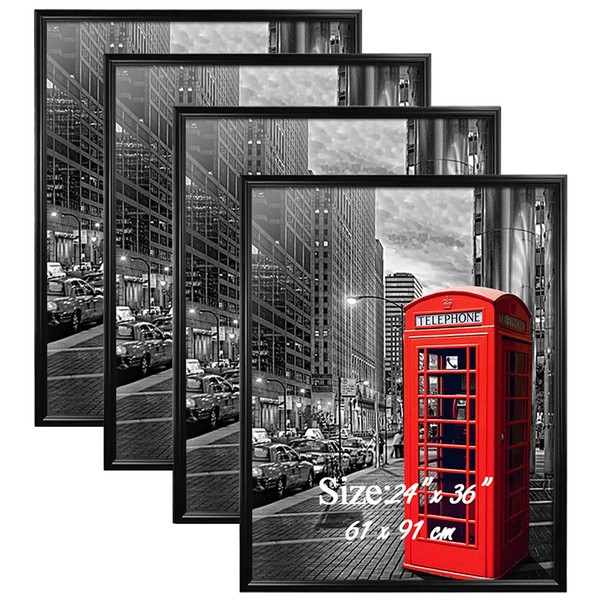 PETAFLOP 4 Pack 24x36 Frame for Pictures with Plexiglass Front, Black Poster Frames for 24 x 36 inch Wall Art