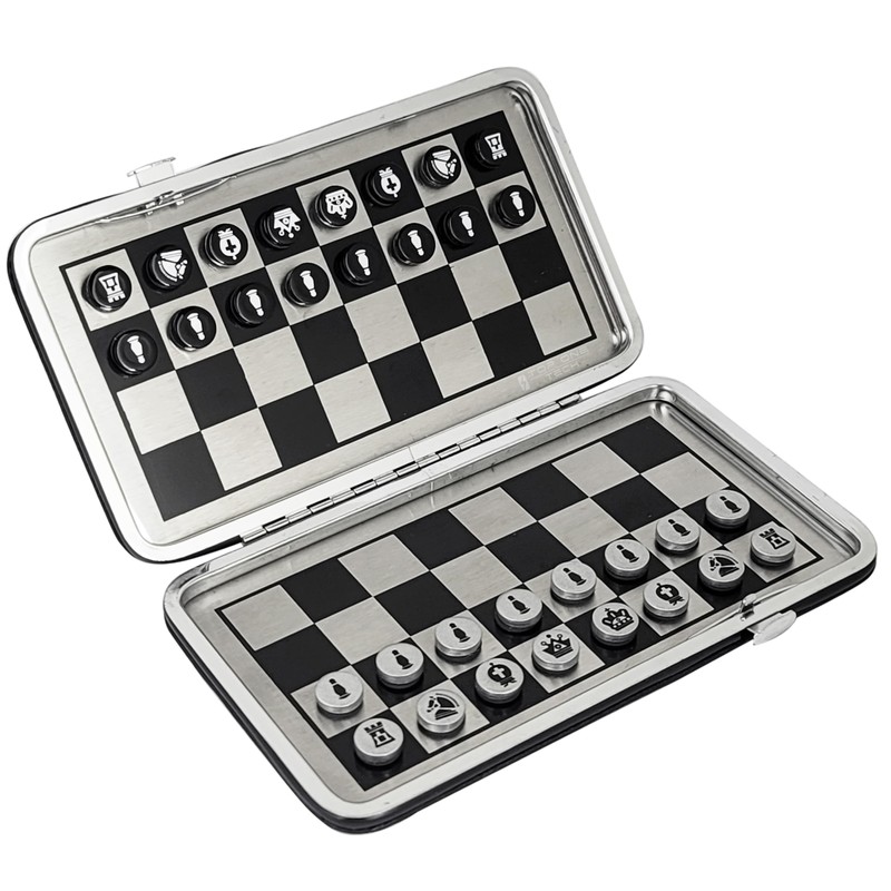 Pocket Chess Set with Black PU Leather Case, Portable Foldable