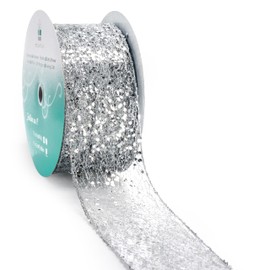 CT CRAFT LLC Sparkling Glitter Mesh Wired Ribbon 2.5" x 20 Yards Silver for Christmas Home Decor Bow Gift Wrapping DIY Crafts Wreath