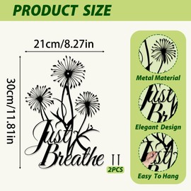 ORNAROVI Dandelion Metal Wall Art with Just Breathe Quote – Black Iron Flower Wall Decor Inspirational Rustic Yoga Wall Sculpture for Indoor Outdoor Home Office Decoration (11.8 x 8.3 in)