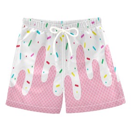 Ice Cream Waffle Cone Boy's Swim Trunks Board Shorts for Boy Big Kids Beach Swimwear Bottom Pants L