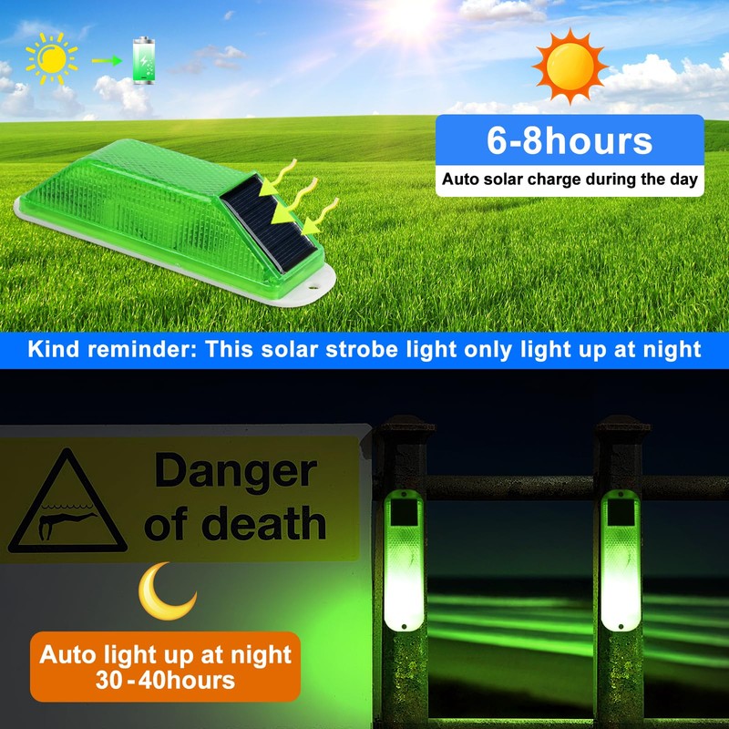 Solar Warning Lights, Magnetic Base Beacon Light 4 Pack, Green