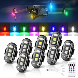MNJ Motor Wireless LED Strobe Lights with Remote Control, 8 Colors USB Charing Waterproof Anti-Collision Flashing Emergency Warning Lights for Car Motorcycle Drone Aircraft Bike 8PCS