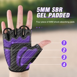 HTZPLOO Bike Gloves Cycling Gloves Biking Gloves for Men Women with Anti-Slip Shock-Absorbing Pad,Light Weight,Nice Fit,Half Finger Bicycle Gloves (Deep Purple, Medium)