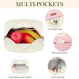 HOPROSE Lunch Bags for Women Men Adults, Insulated Leakproof Lunch Box Large Capacity Lunch Tote Bag, Reusable Cooler Lunch Container for Work/Picnic/Camping (Pink with White)