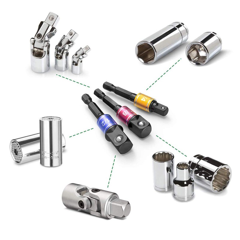 CIGOTU Socket Adapter Extension Set, 1/4, 3/8, 1/2 Inch Hex