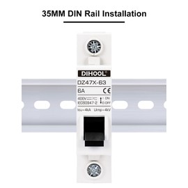 DIHOOL AC/DC Miniature Circuit Breakers, 2 Pack, Single Pole 6 Amp, 12V 24V 48V 400V, Non Polarized, Solar Disconnect Switch, DIN Rail Mount, RV Battery Isolator, PV Array MCB, Thermal Magnetic Trip