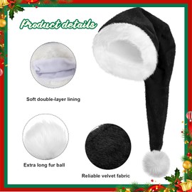 SATINIOR 2 Christmas Hats Unisex Christmas Hat Christmas Hat for Adults Women Men Long Christmas Hat for New Year Festive Holidays Costume Party (Black, Velvet)