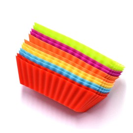 12PCS Silicone Mini Reusable Muffin Baking Cup Small Cupcake Holders Random Color Silicone Cupcake Liners Pastry Dessert Cups Nonstick Liner Molds for Making Muffin Chocolate Bread(Rectangular)