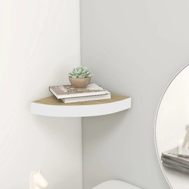 Wall Corner Shelf Oak and White 13.7"x13.7"x1.4" MDF, Wall Shelves & Ledges, 326639
