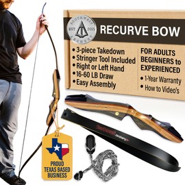 Spyder Takedown Recurve Bow - Hunting & Target Bow - Fast, Accurate, Versatile - Handcrafted Riser - Fiber Glass Maple Limbs - 62" Right Hand, 55lb with Stringer Tool